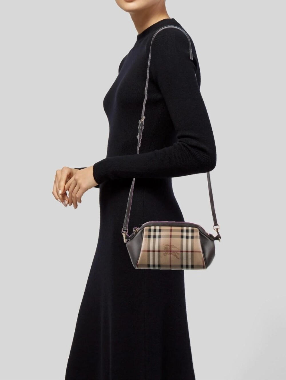 Burberry Beige/Black Haymarket Check PVC and Leather Mini Blaze Crossbody Bag